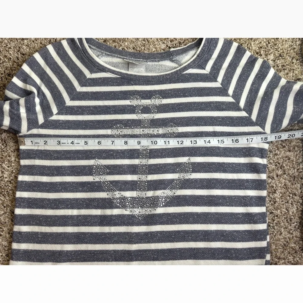 Disney Cruise Line Womens Striped Rhinestone Anchor Mickey Mouse‎ Top S Sparkly